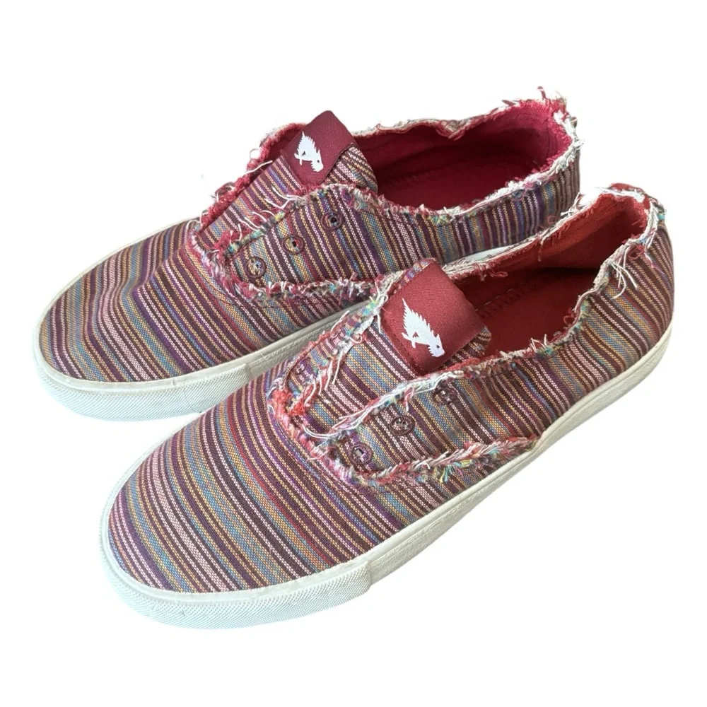 Rocket Dog Women's Burgundy Striped Slip On Sneakers 6